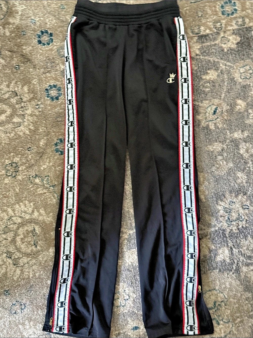 Champion Crown C Logo Track Pants Black & White Striped Track Pants Size XS